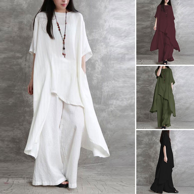 Linen Pant Wide - Conjunto de 2 piezas de algodón
