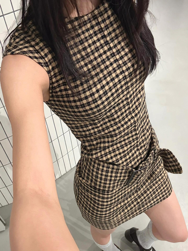Vestido retro coreano a cuadro - Linen Dress Wrap reseña y precio