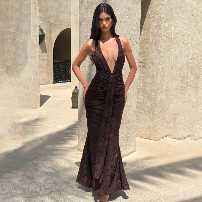Vestido sexy con escote profun - Linen Dress Wrap reseña y precio